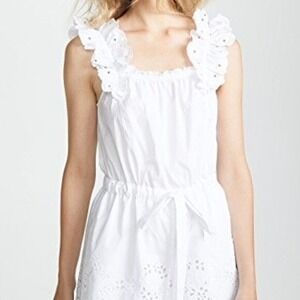 La Vie Rebecca Taylor Cotton Poplin Romper Eyelet Ruffles White M Clean Romantic